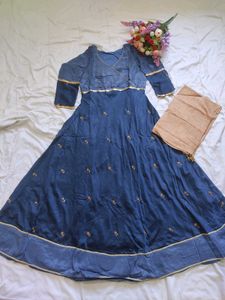 Elegant Blue Embroidered Anarkali Suit