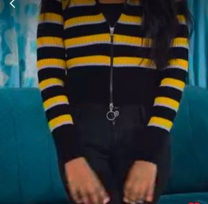 Striped Zip-Up Knit Cardigan