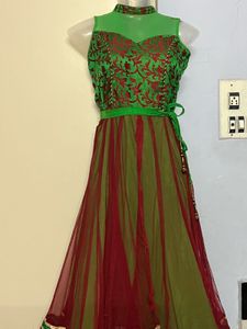 Green &amp; Maroon Anarkali Dress