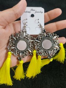 Neon Coloured Oxidised Mirror Tassel Earrings