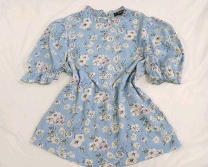 Floral Printed Fresh Blue Top