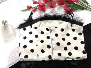 Polka Dot Feather Trim Top