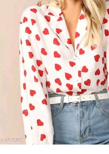 heart print crepe shirt top