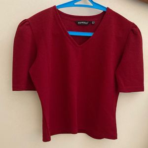 Popwings Red V-Neck Puff Sleeve Top