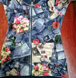 Vintage Floral & Ephemera Print Zip-Up Jacket
