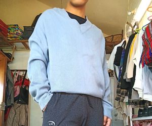 Blue V-Neck Pullover Sweater