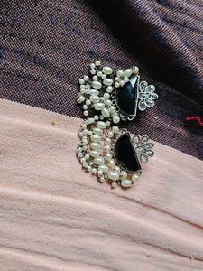 Elegant Pearl and Onyx Earrings