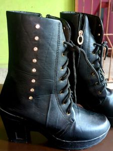 Black Wedge Heel Boots