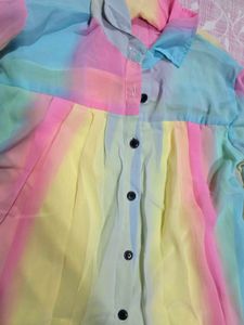 Rainbow Sheer Button-Down Top