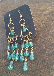 Teal Beaded Dangle Earrings