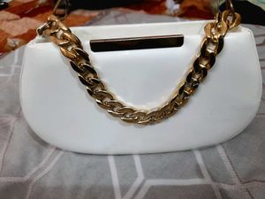White &amp; Gold Chain Shoulder Bag