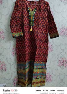 Red Cotton Kurti Set