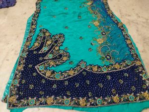 Elegant Blue &amp; Green Saree need dry clean