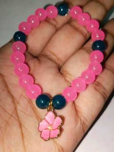 Pink Flower Charm Glass Beads Bracelet