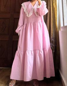 PINK TIERED DRESS WITH LACE COLLAR