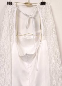 White Satin Dress With Lace Sleeves