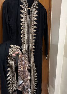 Black &amp; Gold Embroidered Warm Winter Kurta
