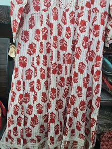 Red &amp; White Printed Kurta Pillzo Set With Dupatta