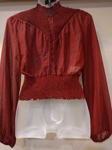 ZARA Stylish Maroon Sheer Top