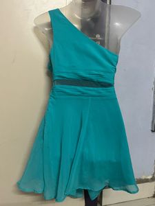 Aqua padded One-Shoulder Party Dress