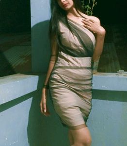 One Shoulder Nude Ruched Bodycon Dress