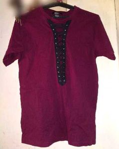 Burgundy Lace-Up Tee