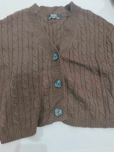 Brown Cable Knit crop Cardigan