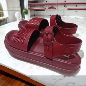 Burgundy Platform Buckle Sandals