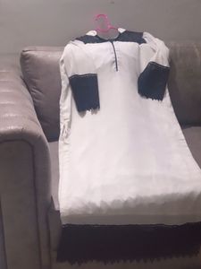 Elegent White Georgette Kurta With Black Lace