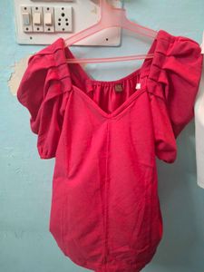 Cute Pink Puff Ruffled  Sleeve Top