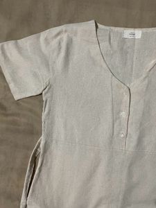 Beige linen Blend Mini Dress