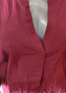Calvin Klein Women&#39;s Maroon V-Neck Pleated Blouse