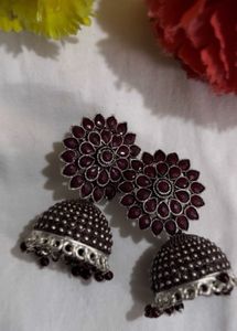 Burgundy Jhumka Earrings