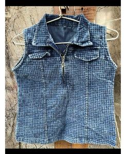 DENIM VELVET TOP -XS