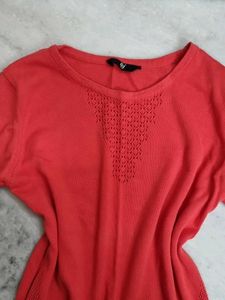 Reddish Pink Coral Knit Top