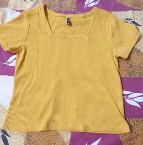 Mustard Ribbed Square Neck Top