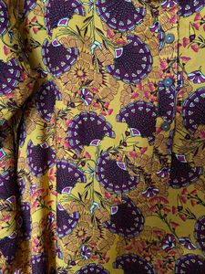 Printed Mustard Yellow Asymmetric Kurta (L)