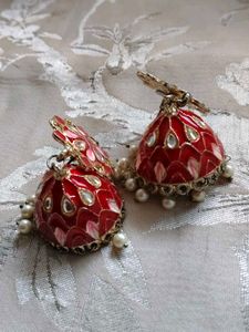 Red Enamel Jhumka Earrings