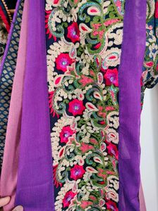 Purple Pink Red Floral Embroidered Designer Saree
