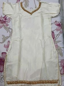 Elegant Cream Kurti with Gold Embellishments