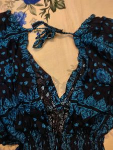 Blue Pattern kimono maxi midi Dress