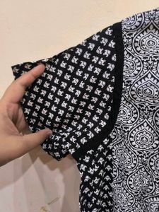 Black and white cotton anarkali kurti