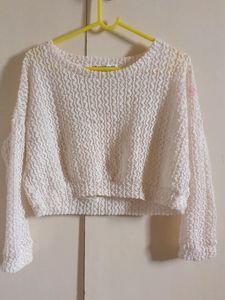 White Mesh Crop Top For Women, Medium And Small Size