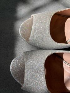Sparkly Silver Wedge Heels