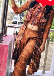 Women Three Pice Dress Crop Top Jacket With Pa