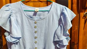 Elegant Blue Ruffle Sleeve Top