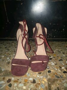 Burgundy Suede Ankle-Tie Heels