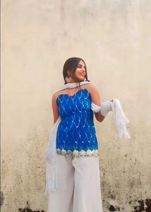 Backless Embodari Blue Kurti