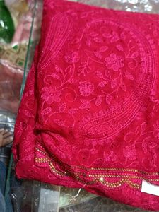 Elegant Red Embroidered Saree