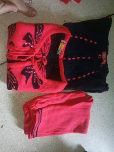 Beby Girls Wool Dress Top,Koti,Pant,.3set.